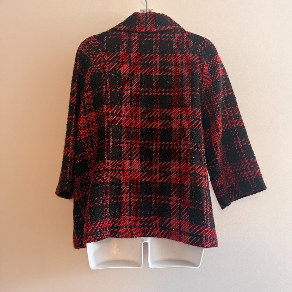 Vintage 80's Red & Black Plaid Metallic Textured Jacket | Size Small - Picture 6 of 11